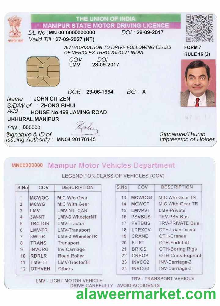 INDIA MANIPUR state driving license